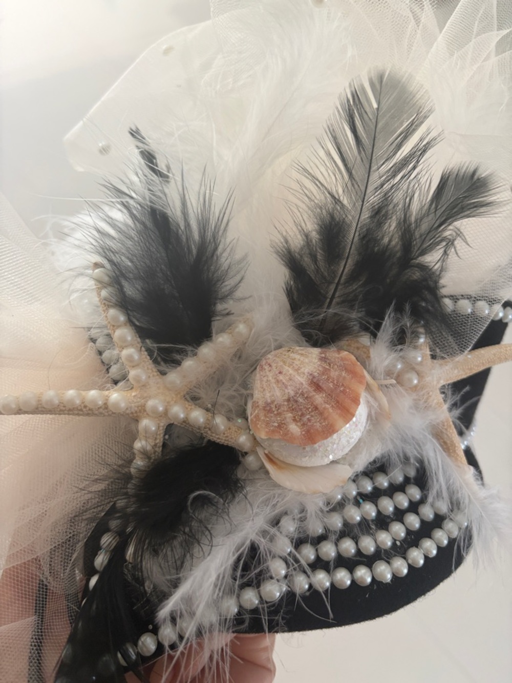 Black Pearl & Shell Decorative Fascinator Hat